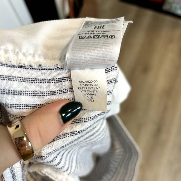 Gap Womens Easy Pant Size Large Linen Elastic-waist Off White Stripe Lounge - Picture 13 of 16